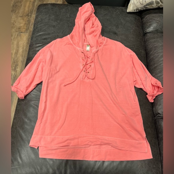 Green Tea Coral Hooded Lace-up Top - Picture 1 of 4